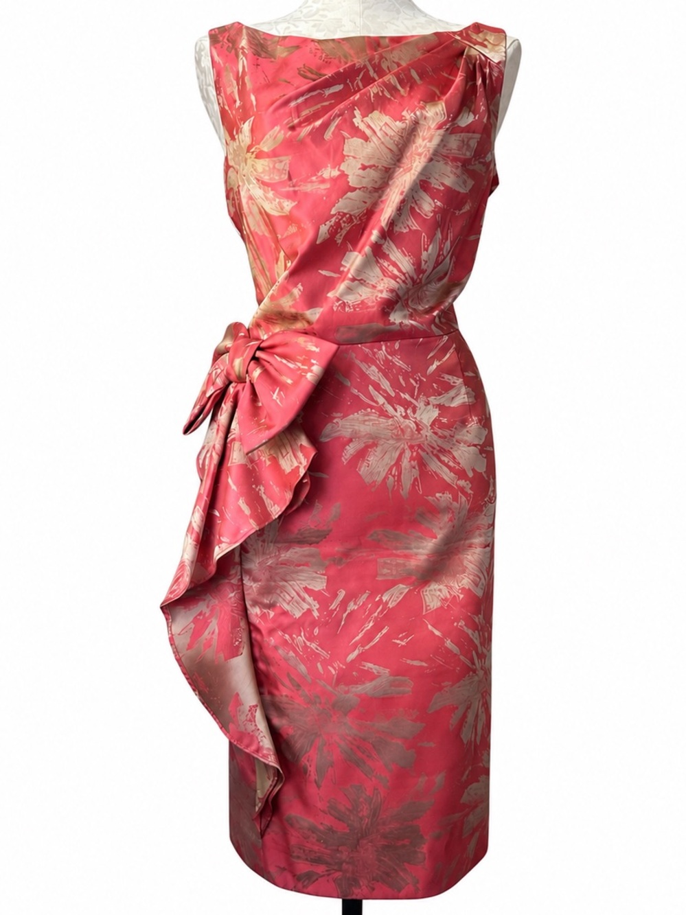 Teri Jon Rickie Freeman Pink Metallic Jacquard Bow Wedding Guest Dress 14